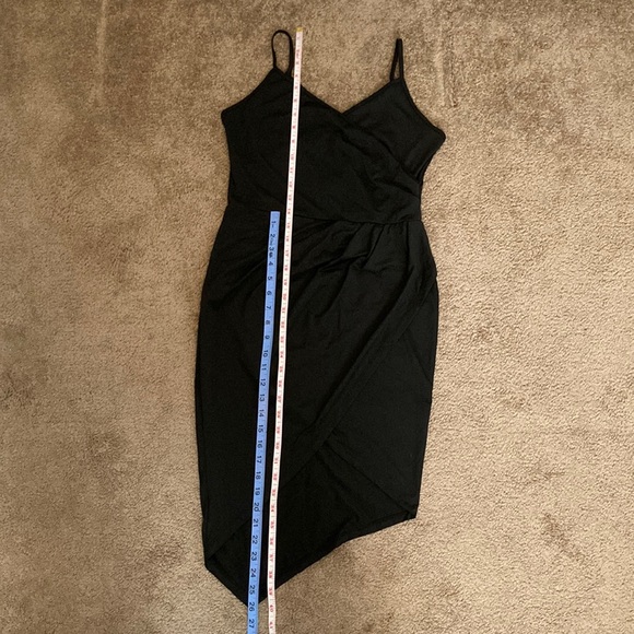 Black cocktail party asymmetrical dress with crisscross back, medium/large - Picture 7 of 12